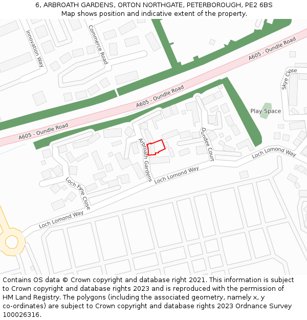 6, ARBROATH GARDENS, ORTON NORTHGATE, PETERBOROUGH, PE2 6BS: Location map and indicative extent of plot
