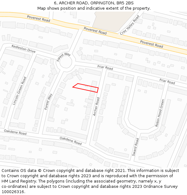 6, ARCHER ROAD, ORPINGTON, BR5 2BS: Location map and indicative extent of plot