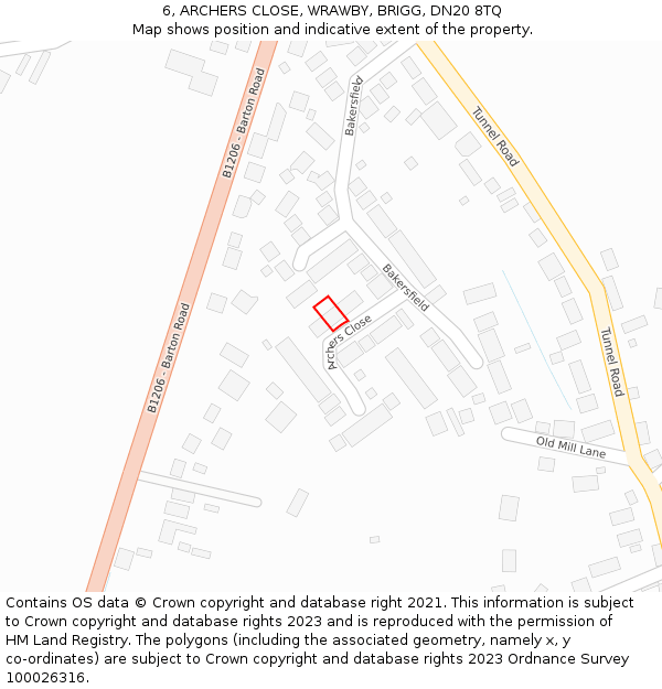 6, ARCHERS CLOSE, WRAWBY, BRIGG, DN20 8TQ: Location map and indicative extent of plot