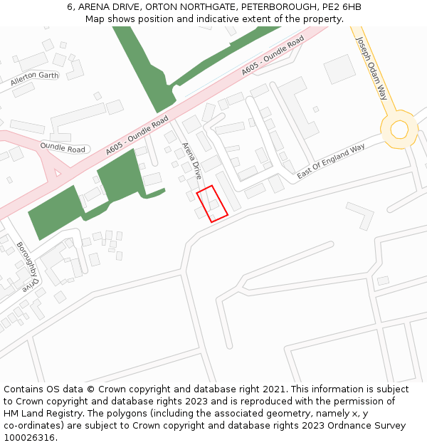 6, ARENA DRIVE, ORTON NORTHGATE, PETERBOROUGH, PE2 6HB: Location map and indicative extent of plot