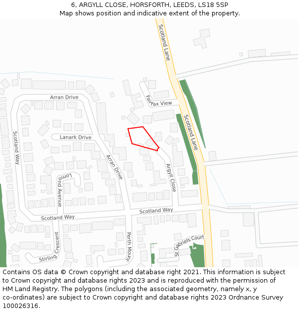 6, ARGYLL CLOSE, HORSFORTH, LEEDS, LS18 5SP: Location map and indicative extent of plot