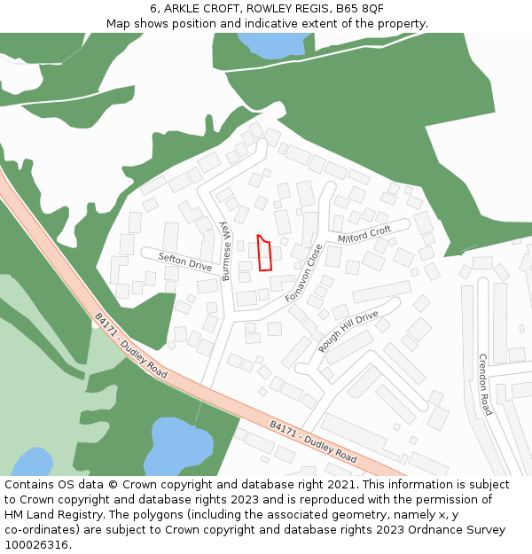 6, ARKLE CROFT, ROWLEY REGIS, B65 8QF: Location map and indicative extent of plot