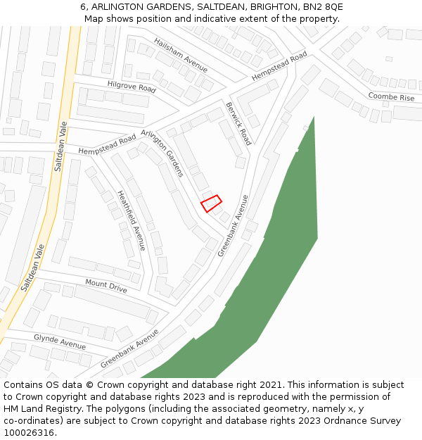 6, ARLINGTON GARDENS, SALTDEAN, BRIGHTON, BN2 8QE: Location map and indicative extent of plot