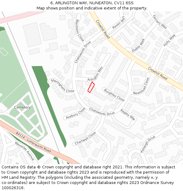 6, ARLINGTON WAY, NUNEATON, CV11 6SS: Location map and indicative extent of plot