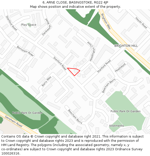 6, ARNE CLOSE, BASINGSTOKE, RG22 4JP: Location map and indicative extent of plot