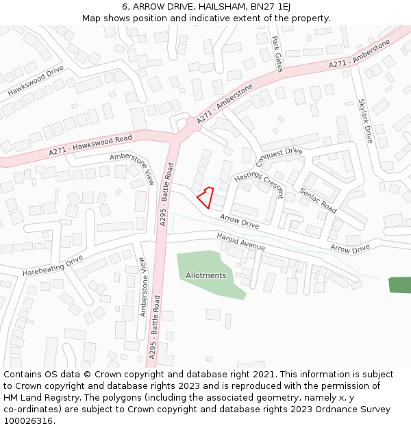 6, ARROW DRIVE, HAILSHAM, BN27 1EJ: Location map and indicative extent of plot