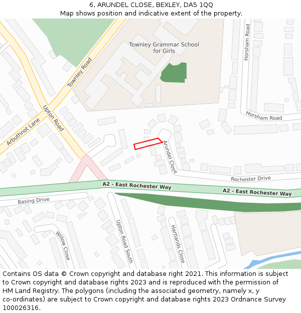 6, ARUNDEL CLOSE, BEXLEY, DA5 1QQ: Location map and indicative extent of plot