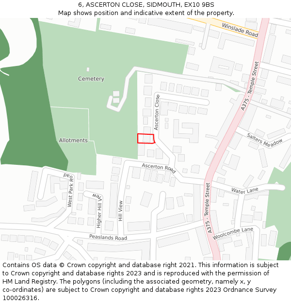 6, ASCERTON CLOSE, SIDMOUTH, EX10 9BS: Location map and indicative extent of plot