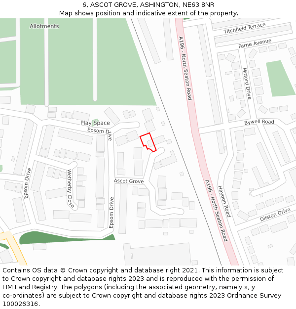 6, ASCOT GROVE, ASHINGTON, NE63 8NR: Location map and indicative extent of plot