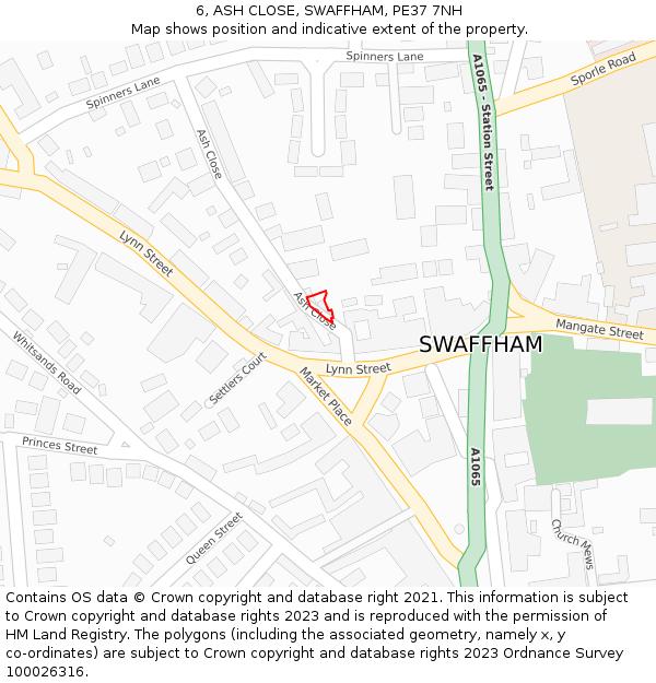 6, ASH CLOSE, SWAFFHAM, PE37 7NH: Location map and indicative extent of plot