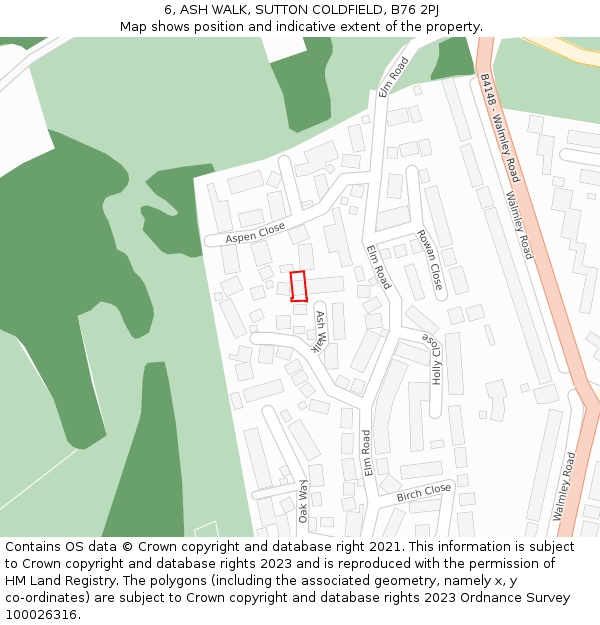 6, ASH WALK, SUTTON COLDFIELD, B76 2PJ: Location map and indicative extent of plot