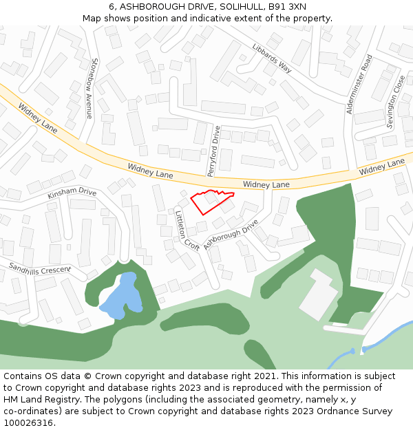 6, ASHBOROUGH DRIVE, SOLIHULL, B91 3XN: Location map and indicative extent of plot