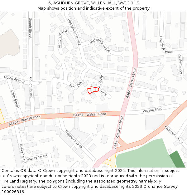 6, ASHBURN GROVE, WILLENHALL, WV13 1HS: Location map and indicative extent of plot