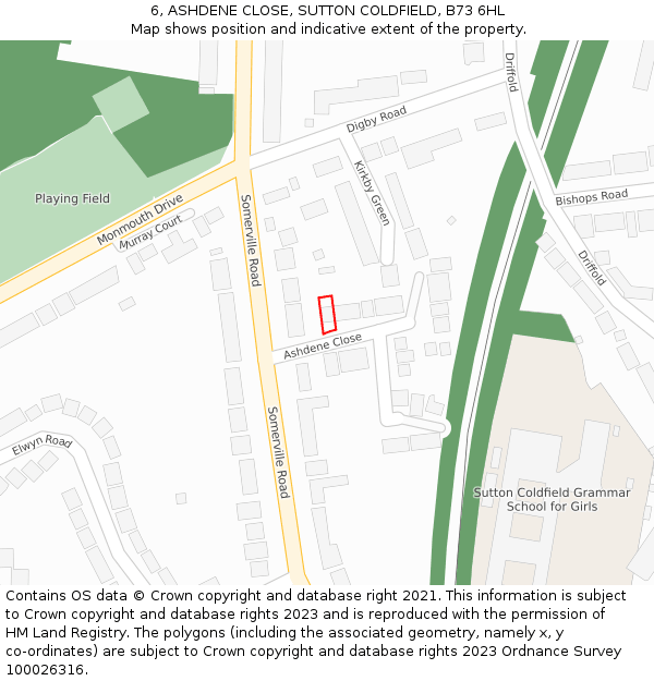 6, ASHDENE CLOSE, SUTTON COLDFIELD, B73 6HL: Location map and indicative extent of plot