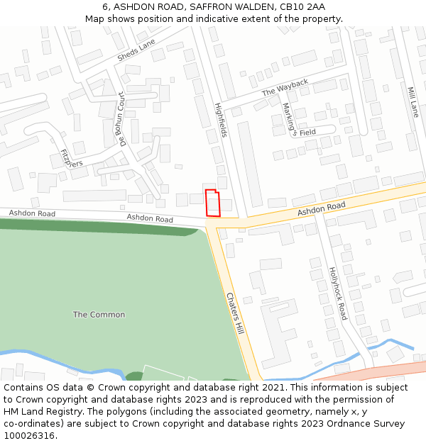 6, ASHDON ROAD, SAFFRON WALDEN, CB10 2AA: Location map and indicative extent of plot