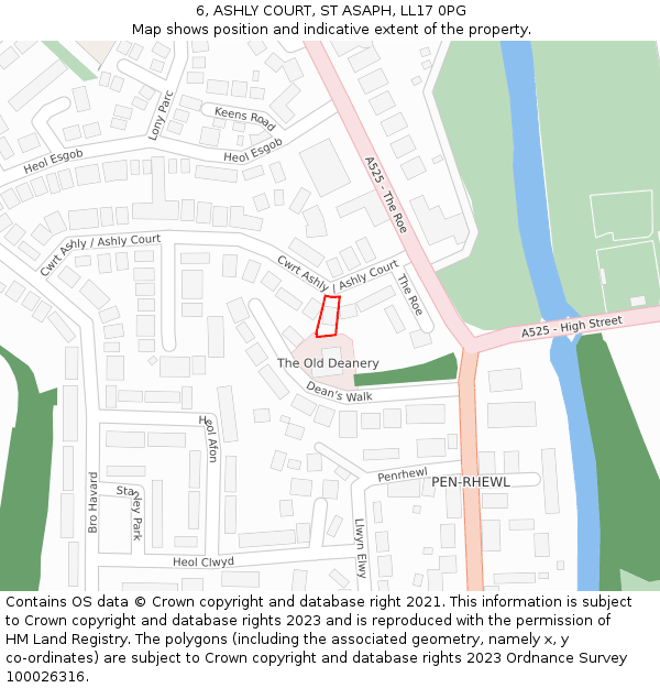 6, ASHLY COURT, ST ASAPH, LL17 0PG: Location map and indicative extent of plot