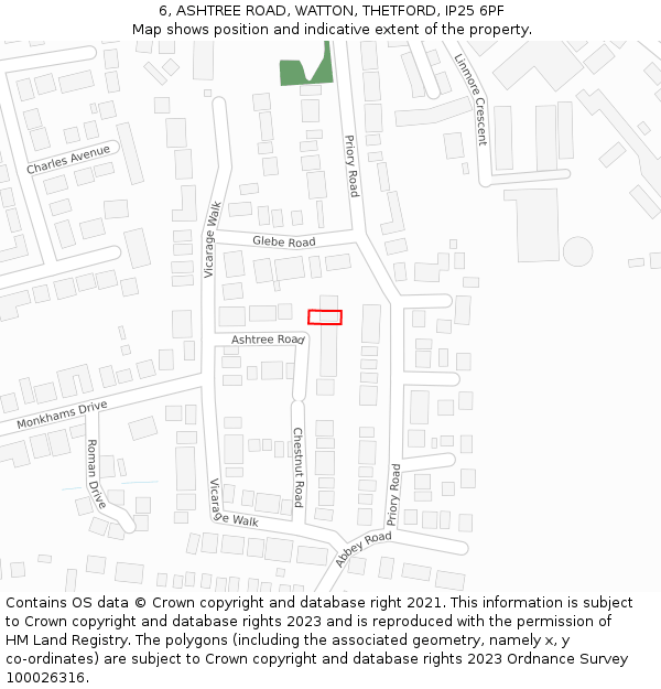 6, ASHTREE ROAD, WATTON, THETFORD, IP25 6PF: Location map and indicative extent of plot