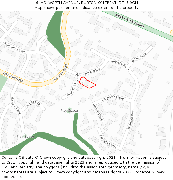 6, ASHWORTH AVENUE, BURTON-ON-TRENT, DE15 9GN: Location map and indicative extent of plot