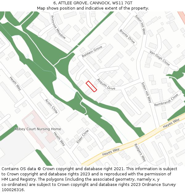 6, ATTLEE GROVE, CANNOCK, WS11 7GT: Location map and indicative extent of plot