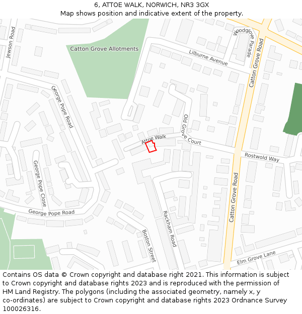 6, ATTOE WALK, NORWICH, NR3 3GX: Location map and indicative extent of plot