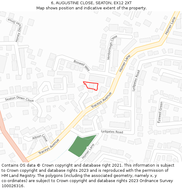 6, AUGUSTINE CLOSE, SEATON, EX12 2XT: Location map and indicative extent of plot