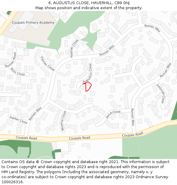 6, AUGUSTUS CLOSE, HAVERHILL, CB9 0NJ: Location map and indicative extent of plot