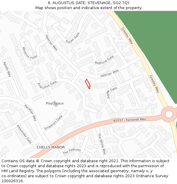 6, AUGUSTUS GATE, STEVENAGE, SG2 7QY: Location map and indicative extent of plot