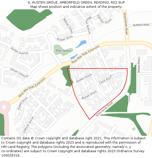 6, AUSTEN GROVE, ARBORFIELD GREEN, READING, RG2 9UP: Location map and indicative extent of plot