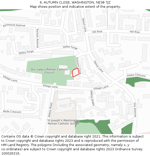 6, AUTUMN CLOSE, WASHINGTON, NE38 7JZ: Location map and indicative extent of plot