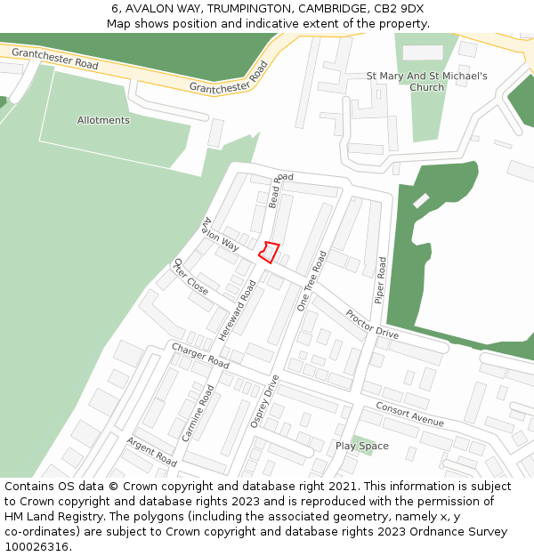 6, AVALON WAY, TRUMPINGTON, CAMBRIDGE, CB2 9DX: Location map and indicative extent of plot