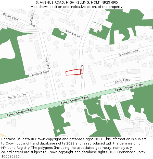 6, AVENUE ROAD, HIGH KELLING, HOLT, NR25 6RD: Location map and indicative extent of plot