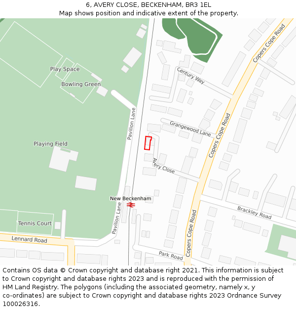 6, AVERY CLOSE, BECKENHAM, BR3 1EL: Location map and indicative extent of plot