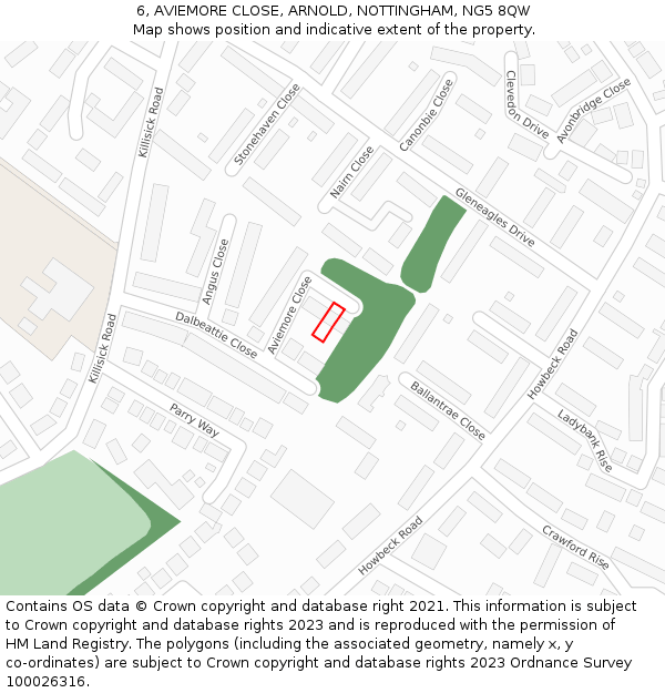 6, AVIEMORE CLOSE, ARNOLD, NOTTINGHAM, NG5 8QW: Location map and indicative extent of plot