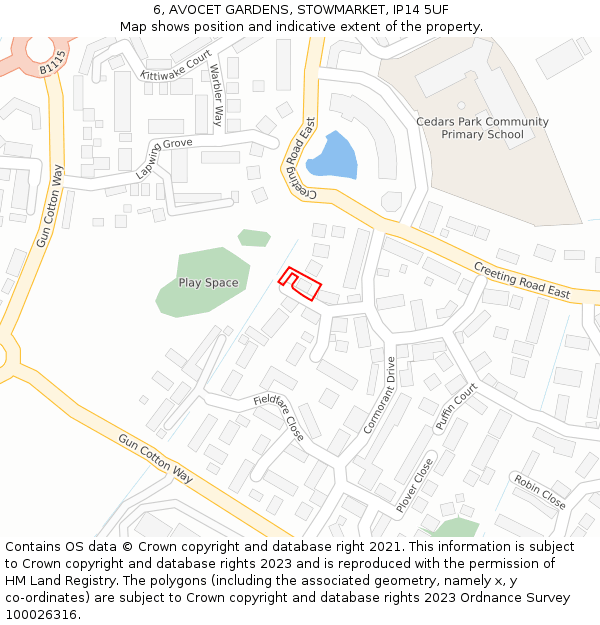 6, AVOCET GARDENS, STOWMARKET, IP14 5UF: Location map and indicative extent of plot