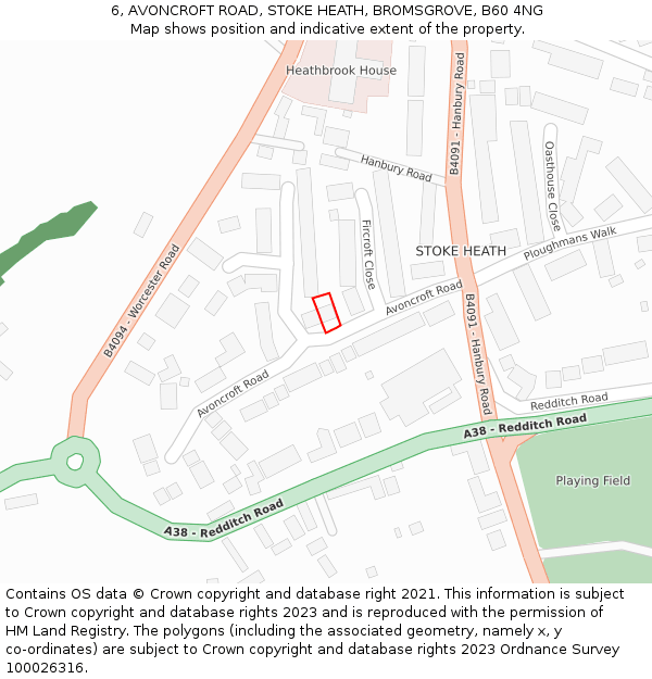 6, AVONCROFT ROAD, STOKE HEATH, BROMSGROVE, B60 4NG: Location map and indicative extent of plot