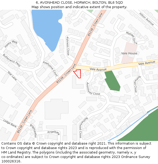 6, AVONHEAD CLOSE, HORWICH, BOLTON, BL6 5QD: Location map and indicative extent of plot
