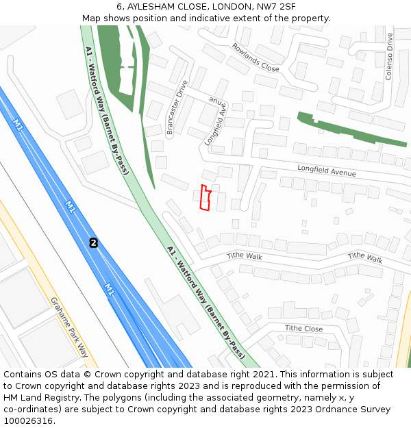 6, AYLESHAM CLOSE, LONDON, NW7 2SF: Location map and indicative extent of plot
