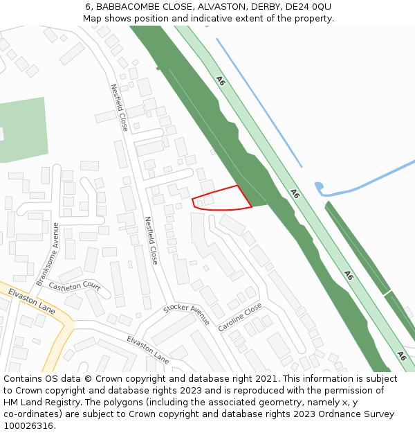 6, BABBACOMBE CLOSE, ALVASTON, DERBY, DE24 0QU: Location map and indicative extent of plot