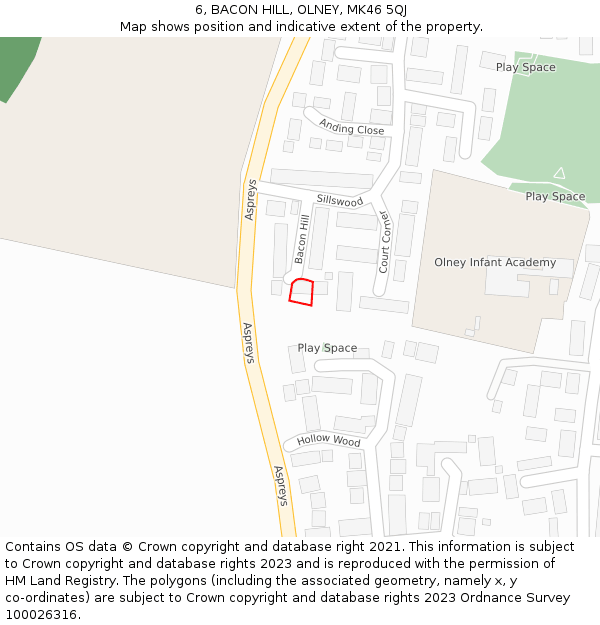 6, BACON HILL, OLNEY, MK46 5QJ: Location map and indicative extent of plot