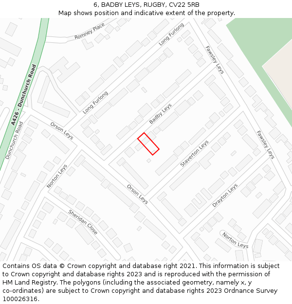 6, BADBY LEYS, RUGBY, CV22 5RB: Location map and indicative extent of plot