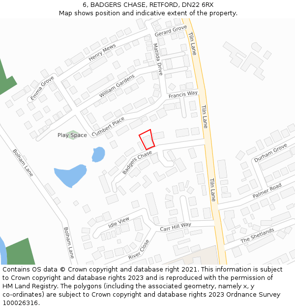 6, BADGERS CHASE, RETFORD, DN22 6RX: Location map and indicative extent of plot