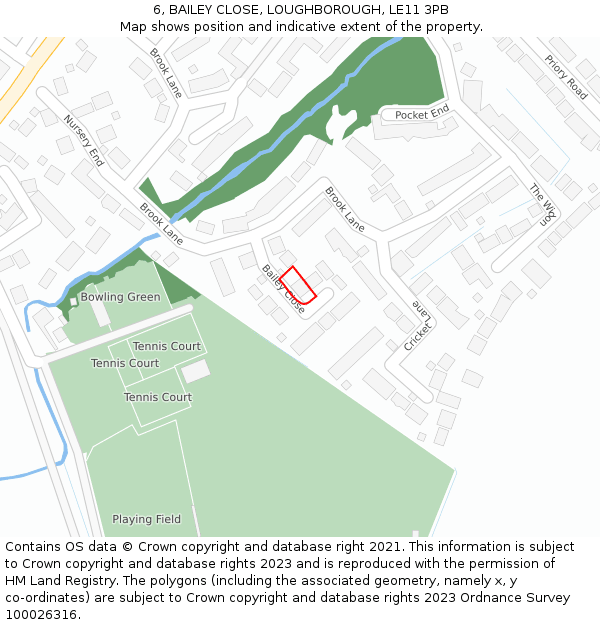 6, BAILEY CLOSE, LOUGHBOROUGH, LE11 3PB: Location map and indicative extent of plot