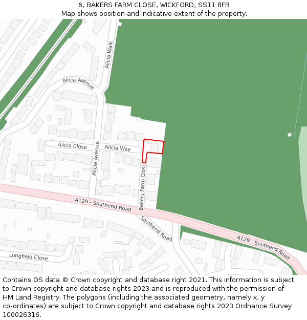 6, BAKERS FARM CLOSE, WICKFORD, SS11 8FR: Location map and indicative extent of plot