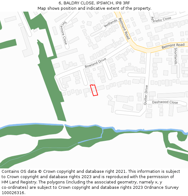 6, BALDRY CLOSE, IPSWICH, IP8 3RF: Location map and indicative extent of plot