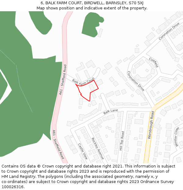 6, BALK FARM COURT, BIRDWELL, BARNSLEY, S70 5XJ: Location map and indicative extent of plot
