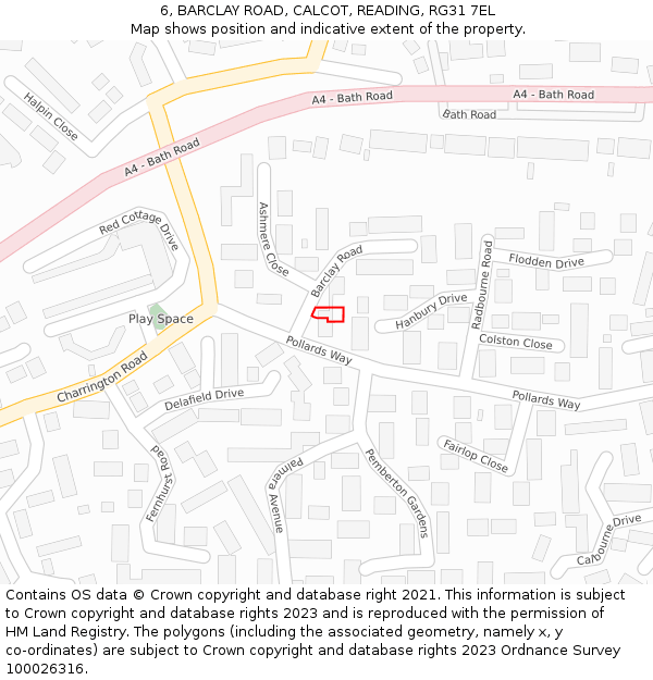 6, BARCLAY ROAD, CALCOT, READING, RG31 7EL: Location map and indicative extent of plot