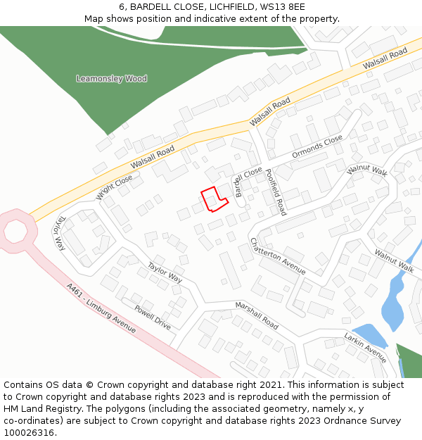 6, BARDELL CLOSE, LICHFIELD, WS13 8EE: Location map and indicative extent of plot
