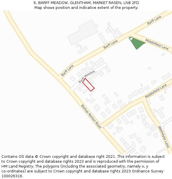 6, BARFF MEADOW, GLENTHAM, MARKET RASEN, LN8 2FD: Location map and indicative extent of plot