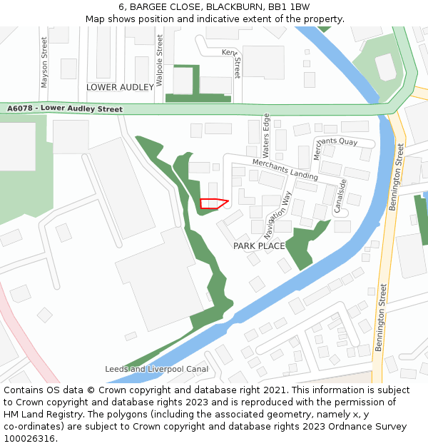 6, BARGEE CLOSE, BLACKBURN, BB1 1BW: Location map and indicative extent of plot