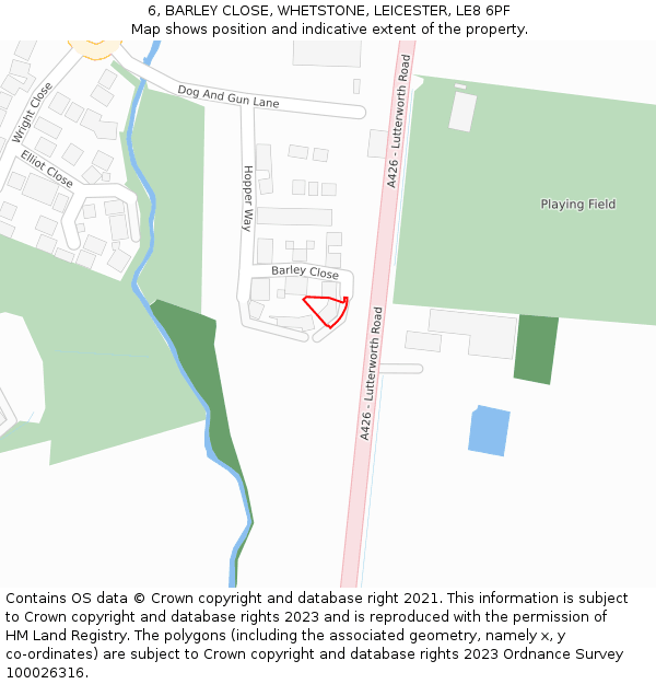 6, BARLEY CLOSE, WHETSTONE, LEICESTER, LE8 6PF: Location map and indicative extent of plot
